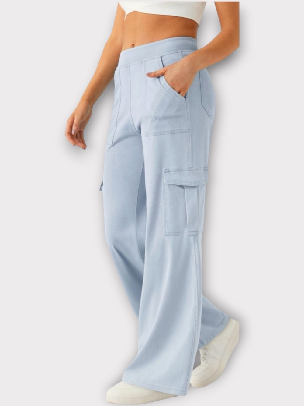 Halara Flex Denim Straight Leg Cargo Jeans S (4/6) Pull On Wide Leg Baggy NWT